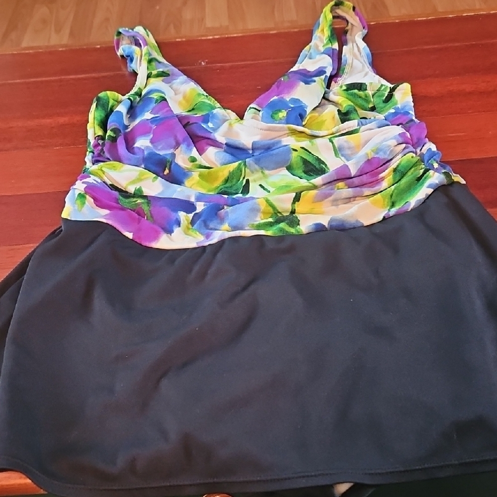 Catalina Purple and Blue Asymmetrical Ruched Swim Tank Top Dress